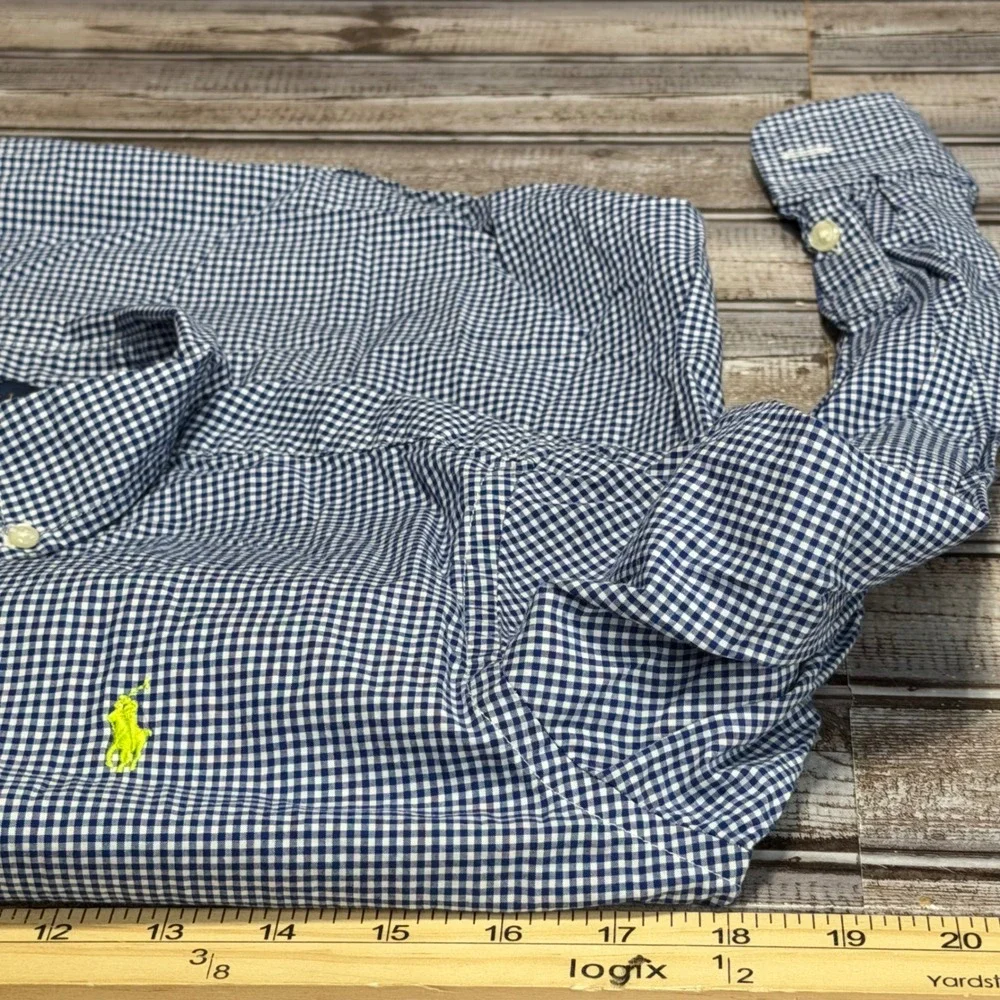 Ralph Lauren Button Down Shirt Kids Size L (14-16) Blue Gingham Long Sleeve Pony